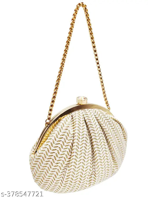 White fabric casual party formal clutch with embellished net pattern, free size (L: 10in, W: 10in), from Indian origin