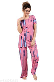 Printed polyester night suit for women with pocket, warm and comfortable sleepwear made in India