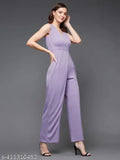 Polyester Miss Chase light lavender V-neck sleeveless jumpsuit, regular length with zip back closure