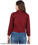 Denim women's jacket, solid net pattern, three-quarter sleeves, size S-XL. Women's fashionable denim jacket on hanger