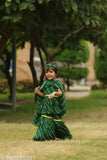 Green Leheriya printed georgette peplum kurta, sharara set with dupatta for kids aged 1-8 years. Traditional Indian outfit for formal events