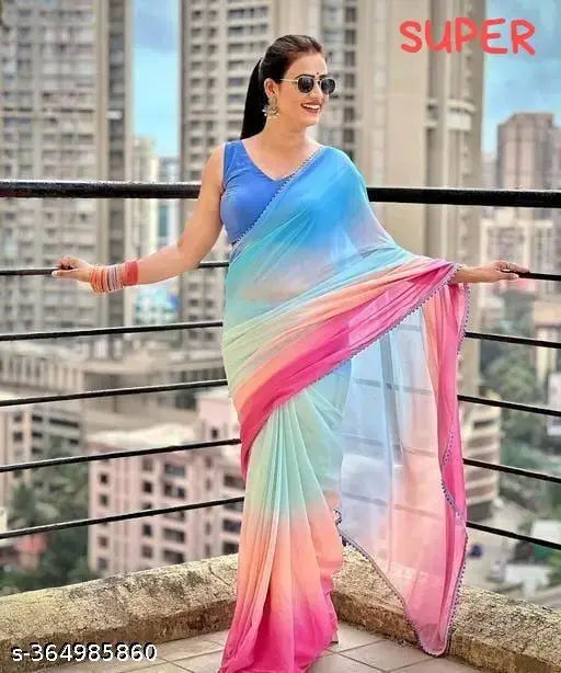 Yellow Kasavu Silk Multicolor Banarasi Saree with Solid Net Blouse, Vichitra Silk blend, mirror work embroidery, ready-to-wear Indian fashion