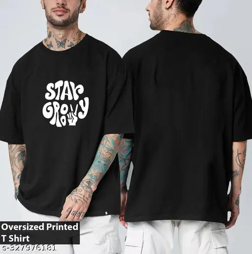 Black cotton graphic printed oversized t-shirt for men by Hiden Brooks. Perfect for casual wear, anime style, or sports activities." (108 characters)