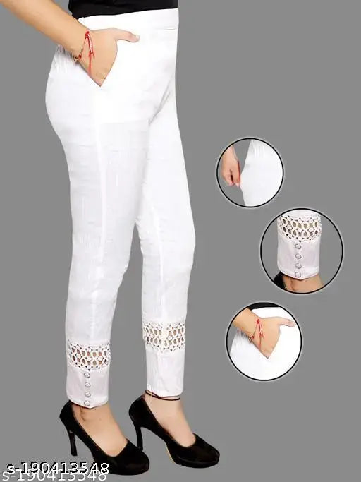 Soft and stretchable palazzo pant for women, solid-colored cotton linen slub lycra fabric jogger from Osoto Fashion, available in sizes 28, 30, 32, 34, 36 (waist: 28in/30in/32in/34in/36in; hip: 30in/32in/34in/36in/38in; length: 36in for all)