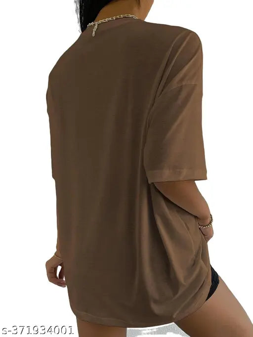 Oversized printed cotton blend t-shirt for ladies, stylish design, various sizes available