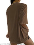 Oversized printed cotton blend t-shirt for ladies, stylish design, various sizes available