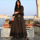 Rayon printed Anarkali full long kurti, vibrant colors on Indian fashion design for women