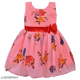 Silver Georgette printed net knee-length dress for baby girls, featuring sleeveless design and various sizes available from 6-9 months to 5-6 years. Spruce up little one's wardrobe with this Wishkaro dress. Made in India