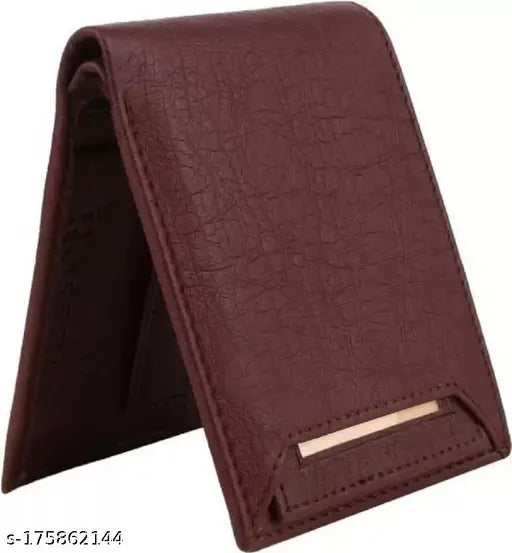 Faux leather casual wallet for men, brown color, free size, solid pattern