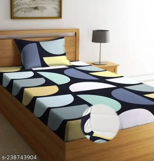Geometric design premium cotton elastic fitted single bedsheet set, 72x36x6 inch with 1 pillow cover, all-round elastic for perfect fit