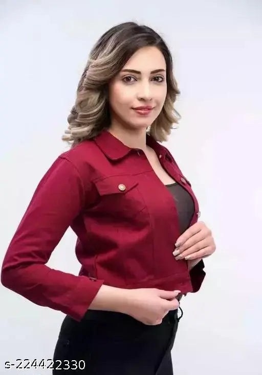 Denim three-quarter sleeve Adrika Petite ethnic jacket for women, solid net pattern, urban chic