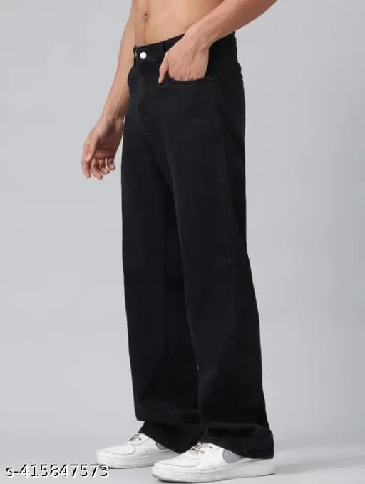 Loose fit denim baggy black jeans - Solid, versatile denim wear. Made in India