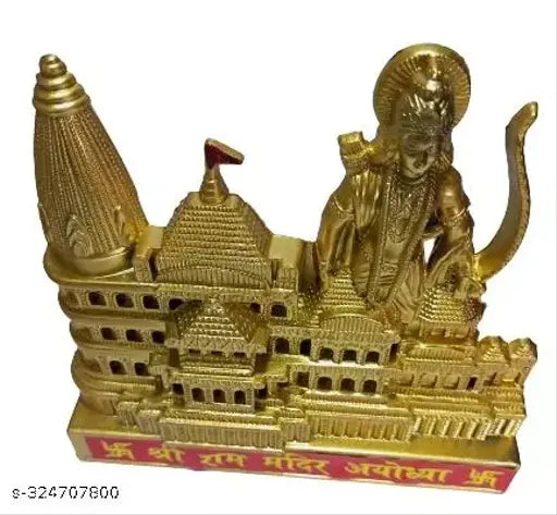 Golden plastic Ayodhya Mandir, symbolic of Lord Ram, ideal for home decor or tabletop display