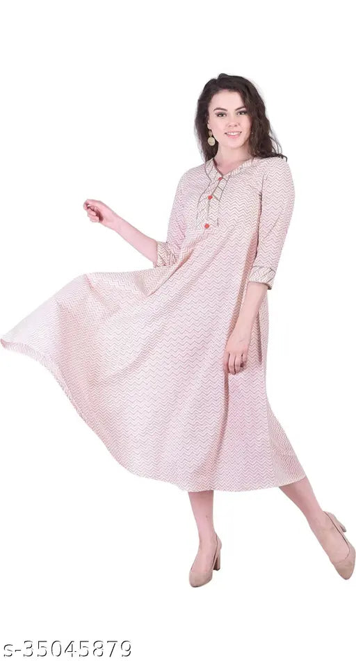 A-line elegant cotton kurti, three-quarter sleeves, printed combo on XS-XL, soft pure cotton, India origin