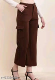 Cream denim high-rise cargo pants for woman, four pocket design, casual and formal wear, stretchable fit