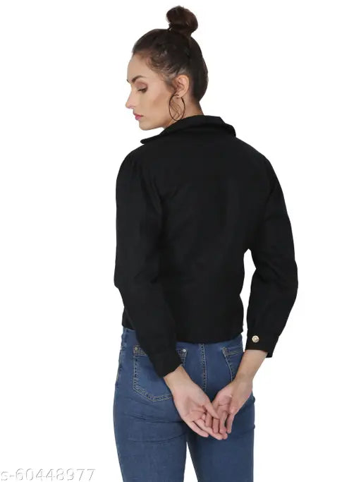 New black denim ZIP jacket in heavy fabric, long-sleeved apparel for men or women