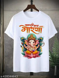 Polyester printed Lord Ganesha t-shirt for men, featuring short sleeves and a 36" chest size S. Lord Ganesha on Indian-made Ganpati t-shirt