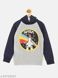 Grey navy blue printed cotton blend hoodie for boys, sizes 2-8 years