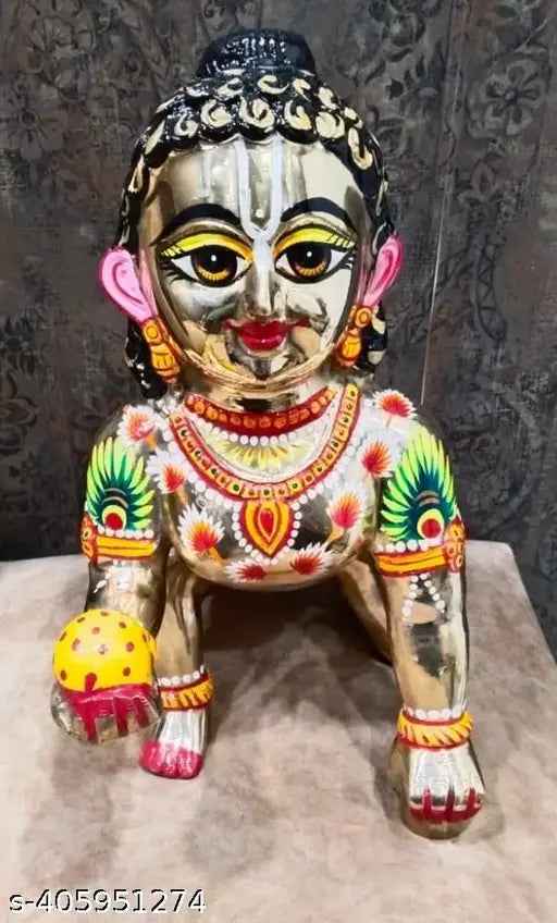 Brass-painted Laddu Gopal Size 5, handcrafted Indian Krishna idol, 1.5 cm each dimension