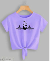 Lavender lycra crop top with bee butterfly print for women, India origin