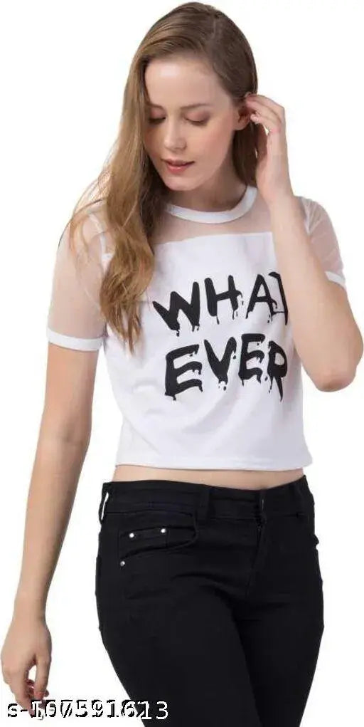 Stretchable viscose white top with net round neck, suitable for college, office, and casual wear in India
