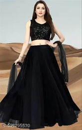 Embellished velvet and satin girls' lengha choli with tissue sleeve, solid stitch type, free size, Indian origin