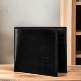 Black faux leather men's wallet, Lorenz BiFold WL-64 featuring 6 card slots, 2 currency compartments, and free size (11x9cm)