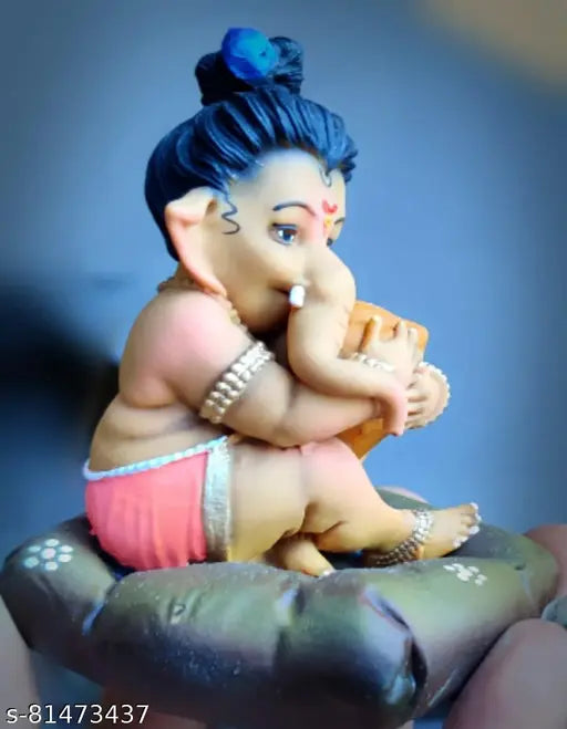 Handcrafted Bal Ganesh dashboard figurine, Indian marble car idol gift from Murtis Dashboard collection