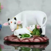 Colorful Kamdhenu Polyresin Statue (White, Green) - 5cm H x 3cm W x 3cm D, perfect for home decor or gifting
