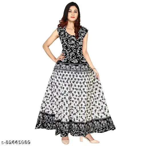 Black cotton sleeveless Alisha sensational kurti with printed combo, Sanganeri print hand block dress in India
