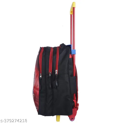 Waterproof polyester multicolor Indian Riders KING family school trolley bag (30L, 18 inch), spacious with spider print, adjustable straps, and water bottle pocket