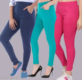 Solid cotton blend L pocket jeggings, sustainable recycled OE fabric, versatile for any occasion