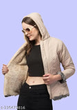 Quilted nylon bomber jacket with fur-lined hood, solid color, long sleeves for women's winter wear, made in India