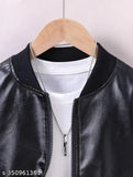 Boys leather biker bomber jacket with fur, self-design PU, long sleeves, premium quality for fashionable kids