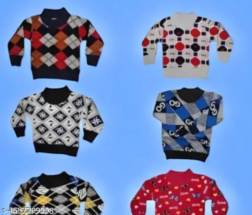 Kids stylish semi woolen sweatshirt set (pack of 2), printed pattern, long sleeves, India origin