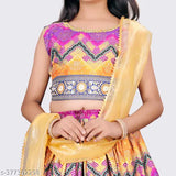 Cotton blend party lehenga-choli set (Pack 1), embellished Leheriya pattern, ideal for birthdays, weddings, Diwali, Eid, Christmas, Made in India