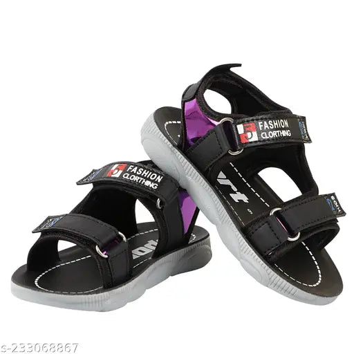 Black & Purple Pu sole Velcro indoor/outdoor sandals for kids (CANVA KIDDY), comfortable, adjustable fit, trendy footwear