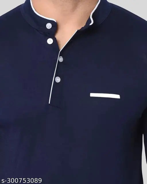 Indian-made men's solid cotton Henley neck full sleeve t-shirt, perfect for casual wear in lightweight and soft fabric