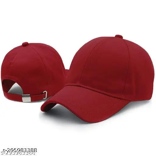 Cotton self-design baseball caps: black & maroon, adjustable, sweat-proof, unisex, for summer, pack of 2 - Phirsein brand, Indian origin