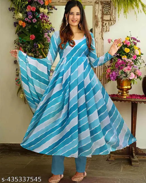 Green Georgette printed kurti, traditional Indian fashion under $400