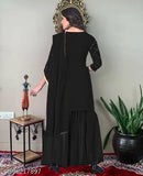 Women's Georgette Sharara Kurta Set with printed bottomwear and dupatta, three-quarter sleeves, single size available in XS - XXL, Indian origin