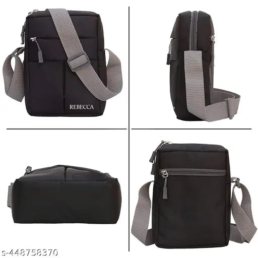 Printed polyester sling messenger cross body bag, ideal for on-the-go storage and travel essentials. Non-detachable sling strap with three compartments in a regular size. Made in India