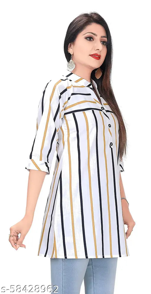 Cotton printed three-quarter sleeve top, GMK Fashions design for women, India origin