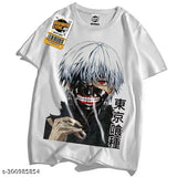 White polyester Tokyo Ghoul printed unisex casual wear round neck half-sleeve T-shirt, high-quality fabric and printing, wash-resistant up to 60 degrees, comfortable fit for kids and adults
