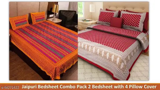 Fine cotton Jaipuri double bedsheet combo with 4 pillow covers, ideal for adult use