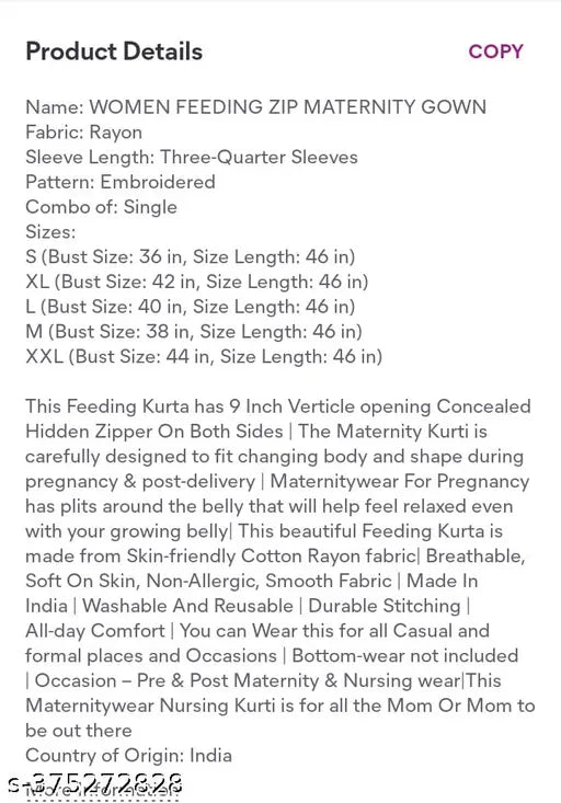 Purple printed cotton three-quarter sleeve maternity feeding kurta for women, high quality Indian anarkali style