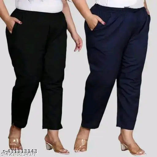 Samar Premium cotton-lycra stretch trousers (XXL, XL, L, M) in solid net pattern, featuring both side pockets - pack of 2
