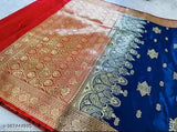 Golden Sambhalpuri saree, cotton silk with zari woven pattern, traditional Indian free size running blouse