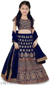 Embroidered Satin Lehenga Choli Set for Kids, attractive colors, suitable for ethnic or festive wear