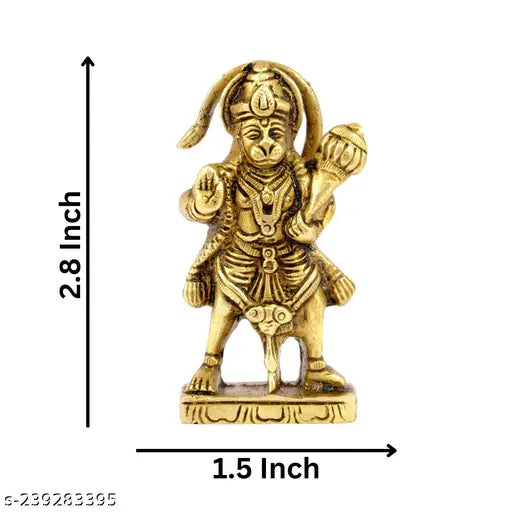 Brass Hanuman Ji statue, intricately detailed with a height of 2.5 inches and length & breadth of 1.5 inches. Perfect for temples, homes, or pooja rooms